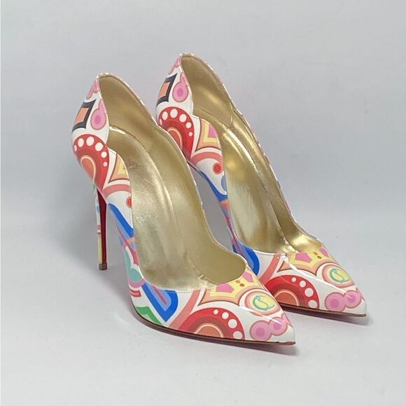 Christian Louboutin Hot Chick Print Pointed Toe Pump size 38.5 - Picture 1 of 13